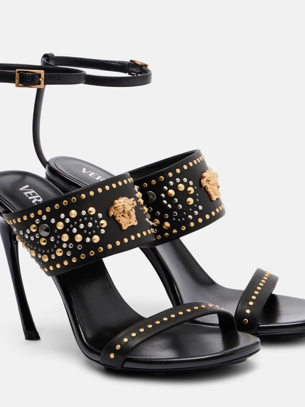 Versace Black Studded Platform Heels with Gold Accents 38